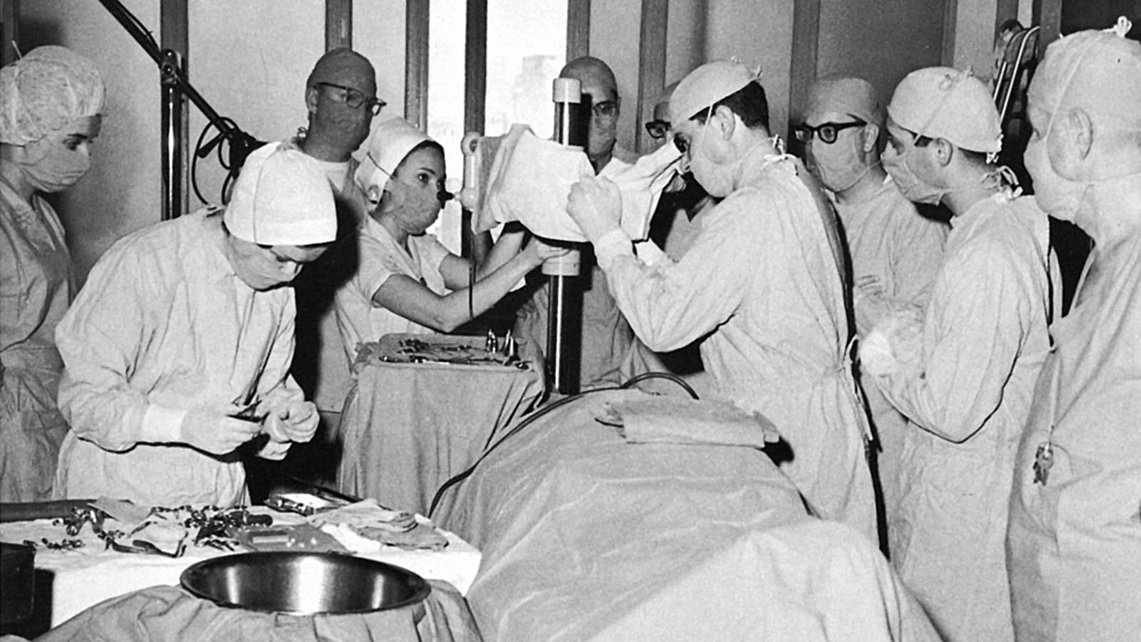 PCOM medical students learning during a surgery demonstration in the 1920s