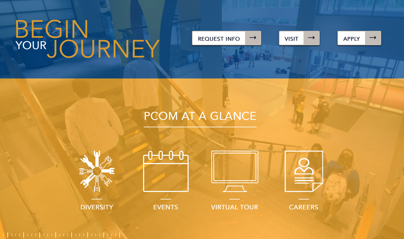 Screenshot of redesigned PCOM.edu homepage