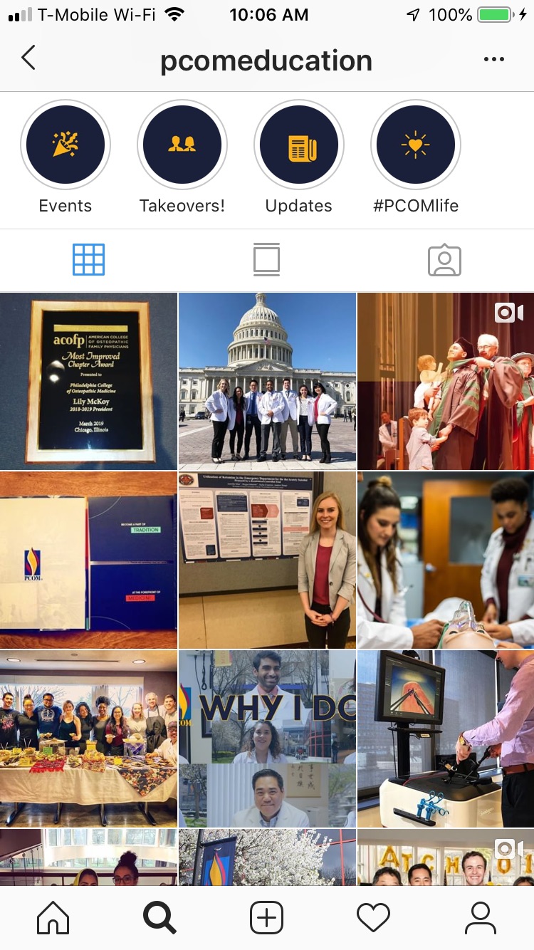 Screenshot of @pcomeducation instagram account feed