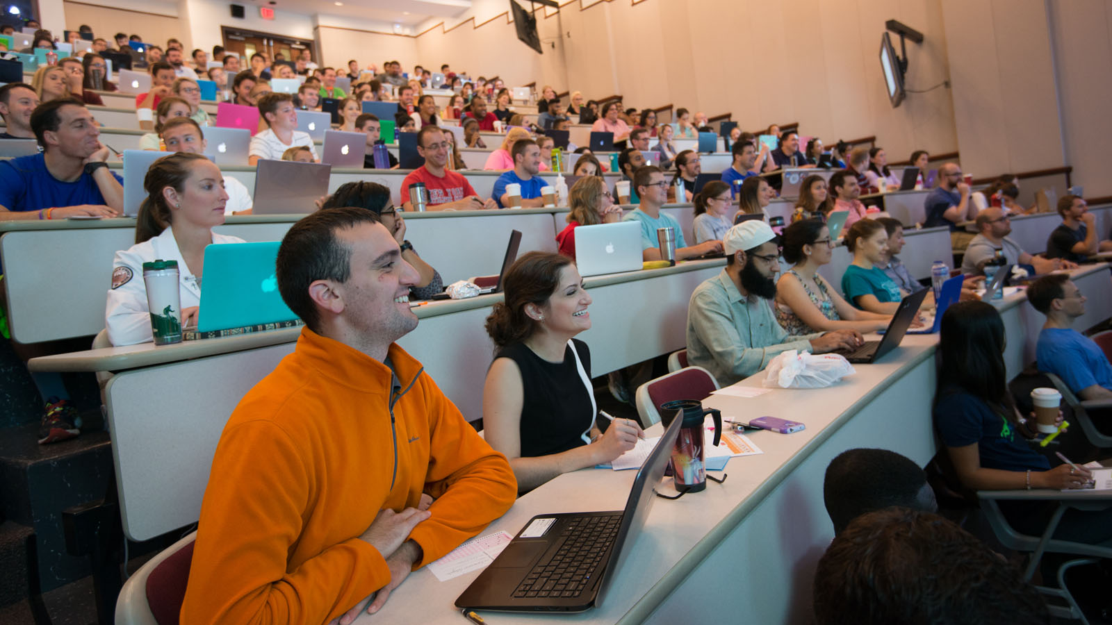 PCOM students learning in the amphitheater