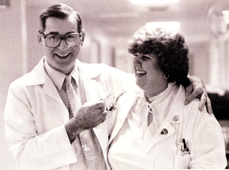 PCOM faculty member Albert D'Alonzo, DO '56, and med student Mary Ann DiBagio, DO '83.