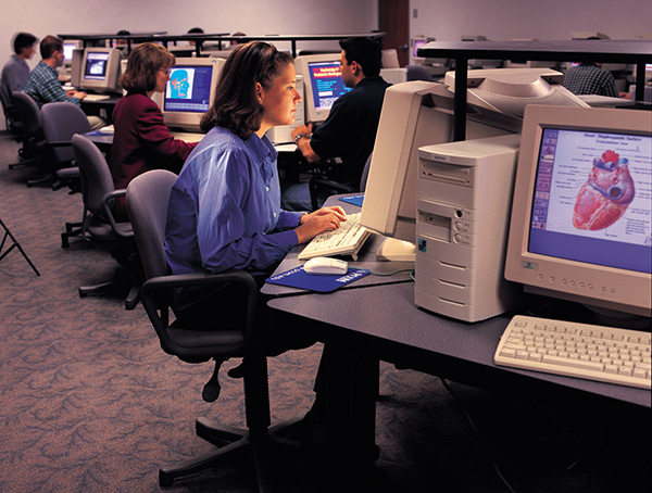 Students working in a computer lab on the City Avenue campus (2001).