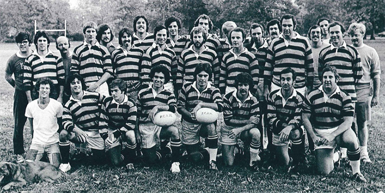 PCOM's inaugural rugby team of 1973.