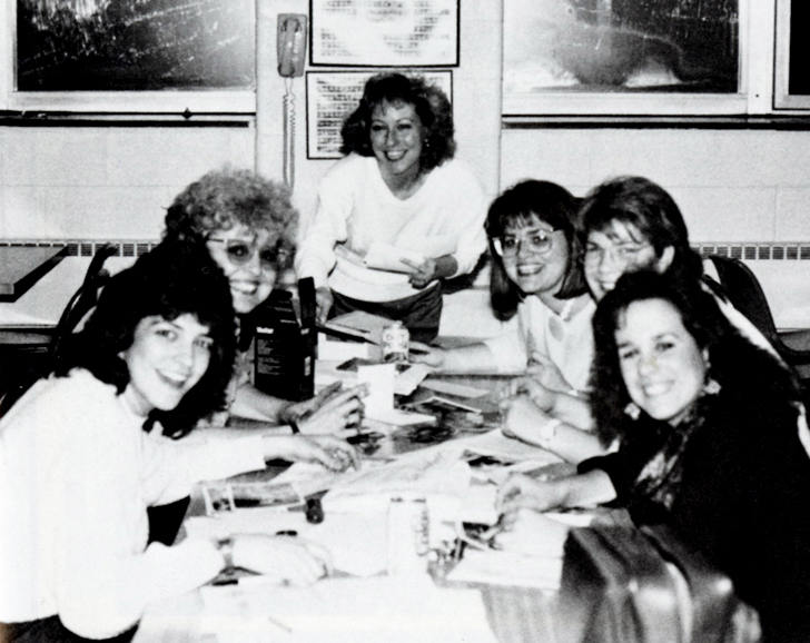 Marla DePolo Golden, DO '88, (left) and her classmates smile during a study session.