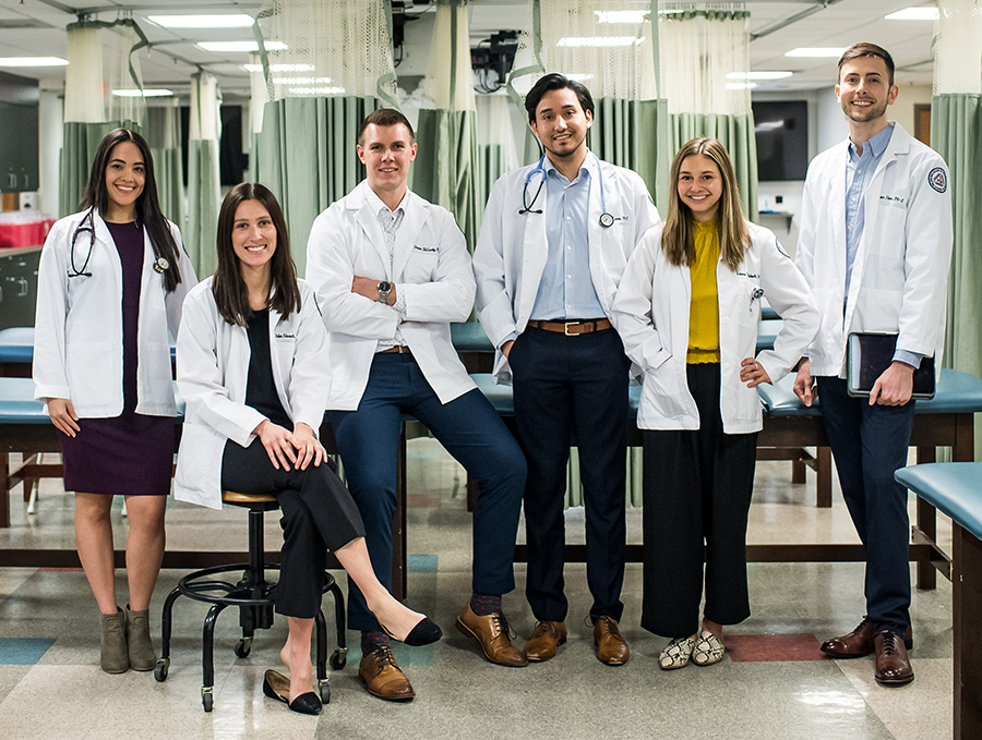 MS in Physician Assistant Studies students in a lab at PCOM's Philadelphia campus (2022).