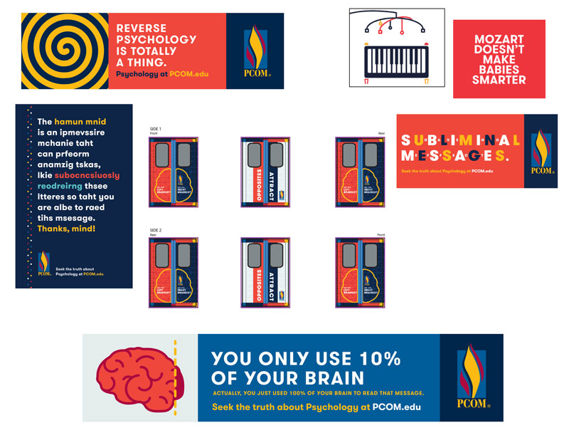 Psychology Awareness Campaign Examples of PCOM psychology awareness campaign image pieces.
