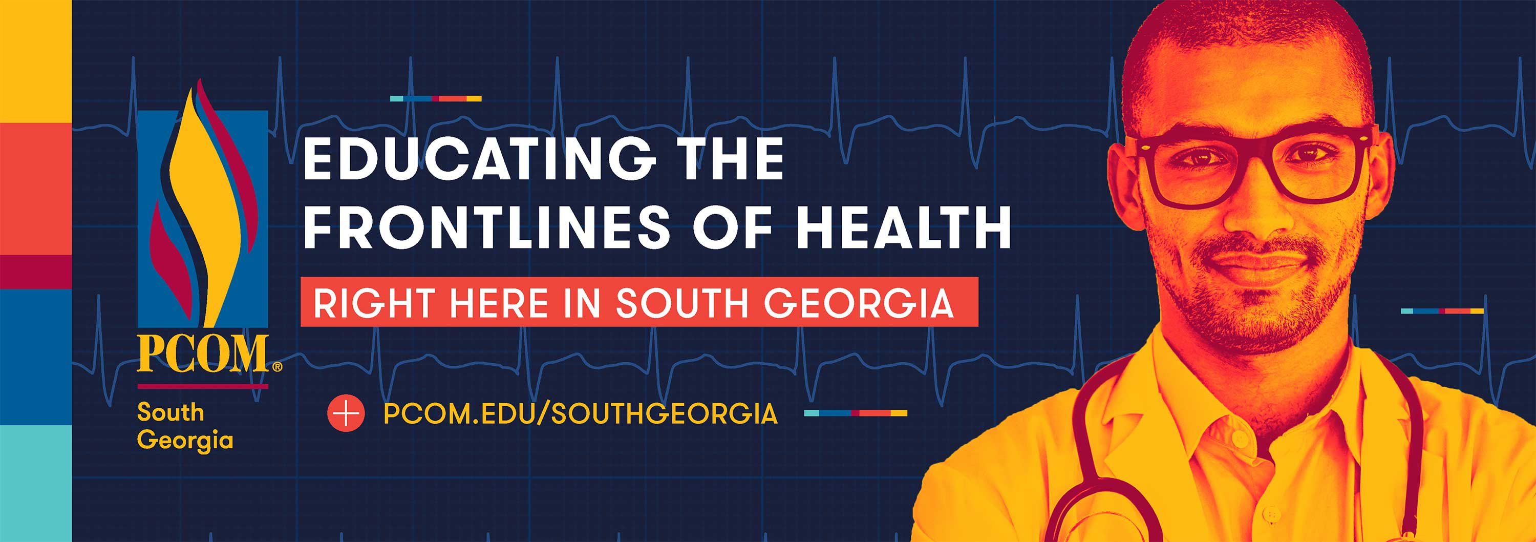PCOM South Georgia billboard "Educating the Frontlines of Health Right Here in South Georgia"