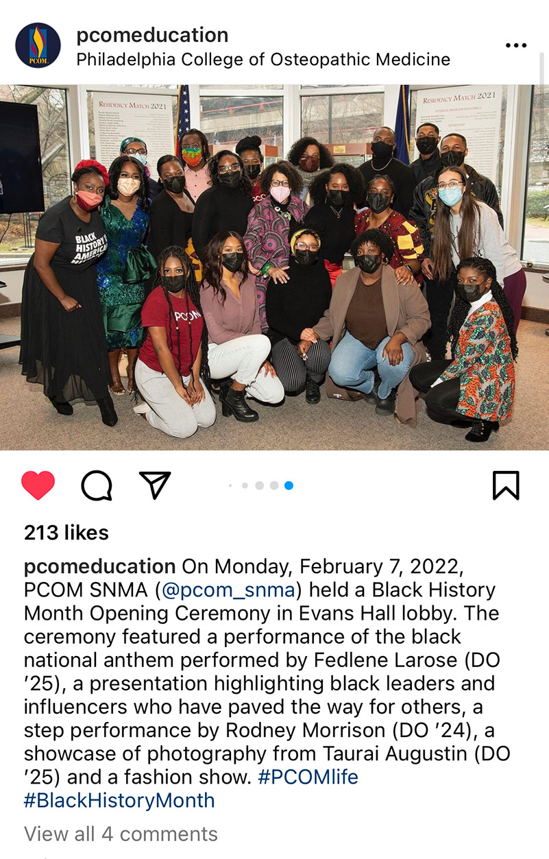 PCOM brand social media post highlighting Black History Month