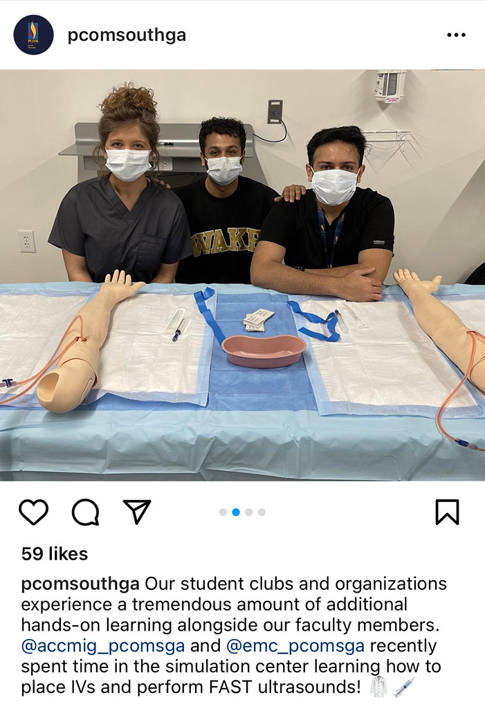Social media post promoting hands-on learning opportunities at PCOM South Georgia