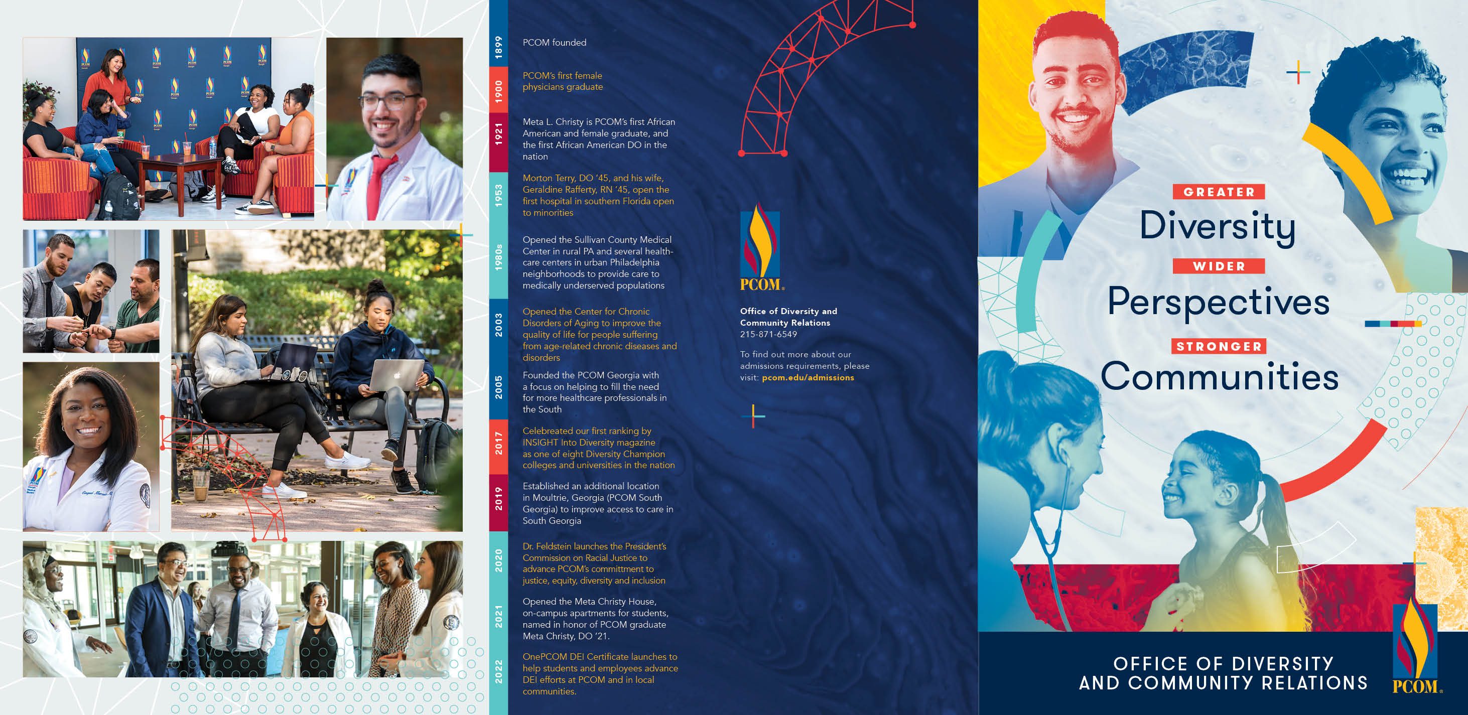 Layout of a brochure highlighting PCOM diversity programming