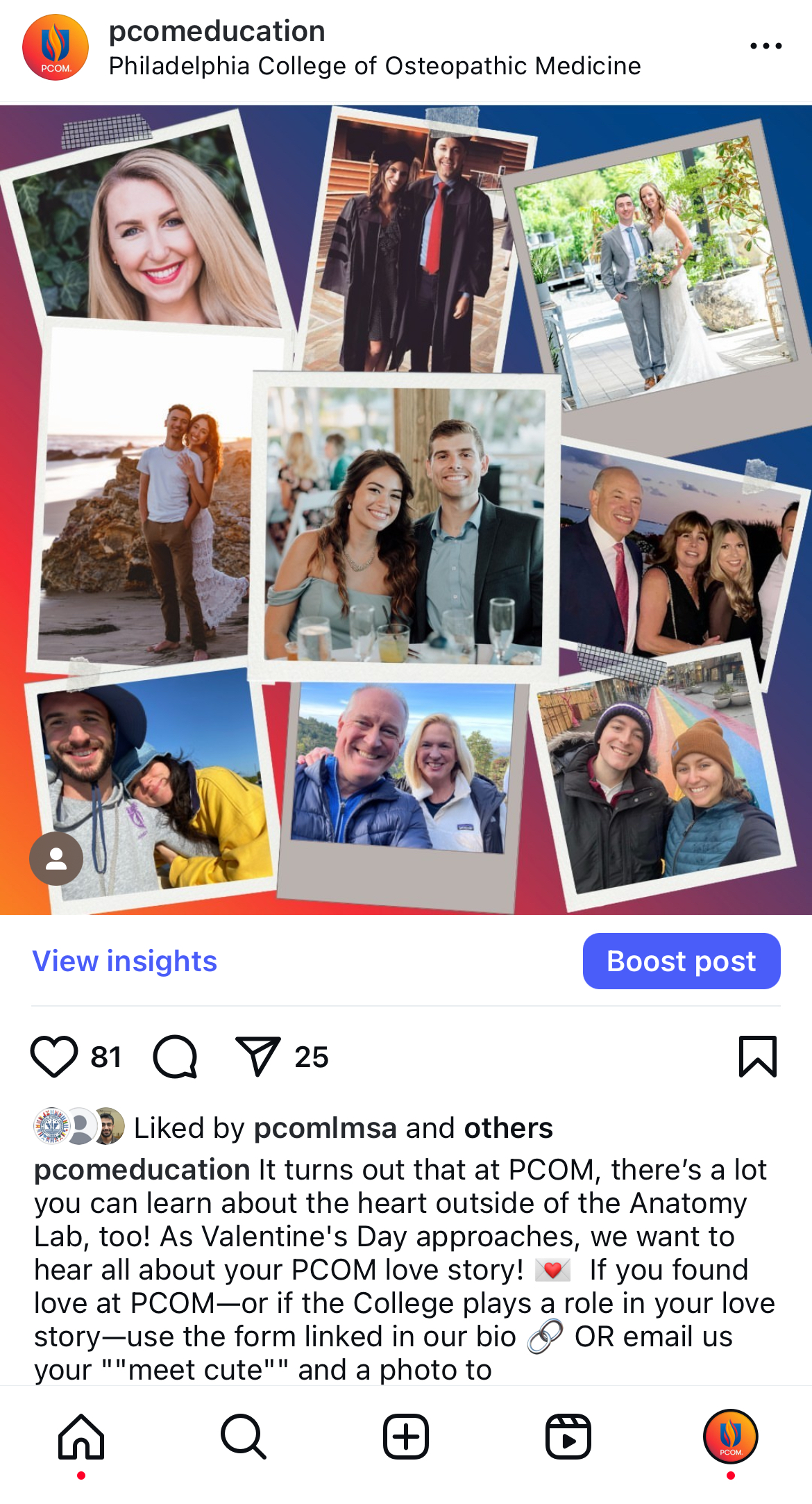 Another social media post example on PCOM's Instagram account