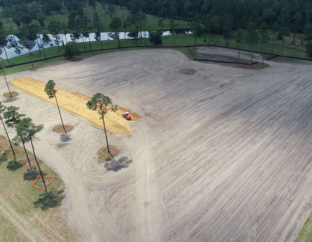 Aerial shot of PCOM South Georgia counstruction site dirt being leveled