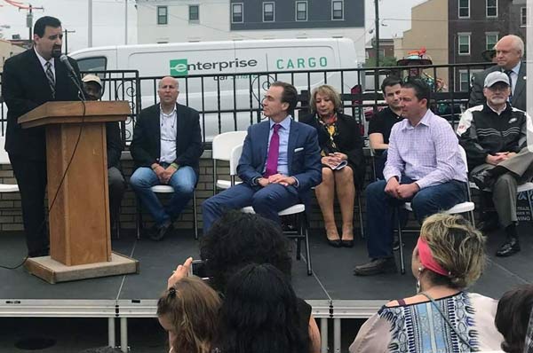 David Truscello (DO '18) speaking to a crowd at a community event in South Philadelphia