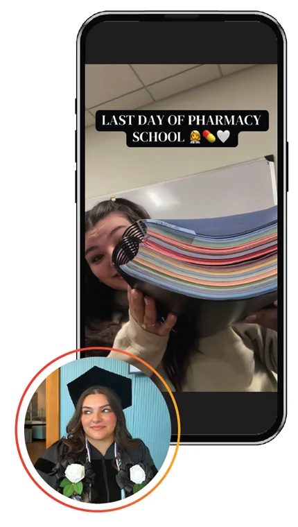 Screenshot of Crystal Rodriguez, PharmD ’26, social media video