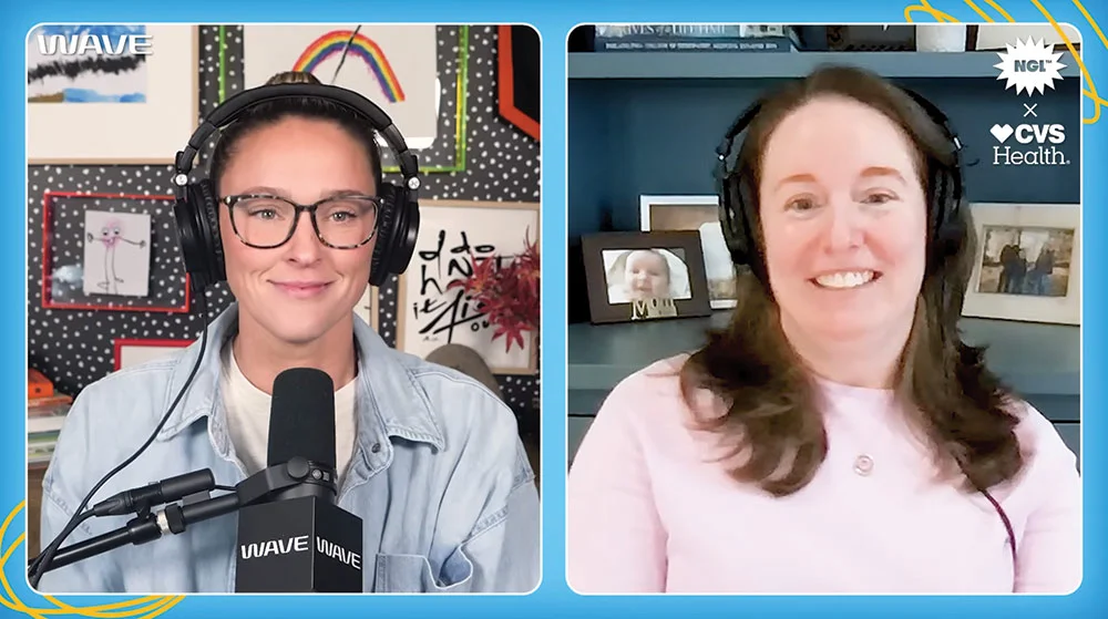 Screenshot of Dr. Devine and Kylie Kelce during a taping of the "Not Gonna Lie" podcast