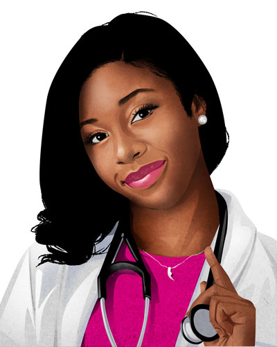 Artistic portrait of Black female physician Ashley Roxanne Peterson, DO