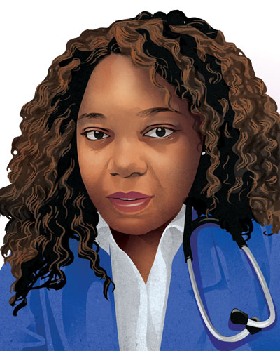Artistic portrait of Black female physician Peaesha Lynette Houston, DO/MS
