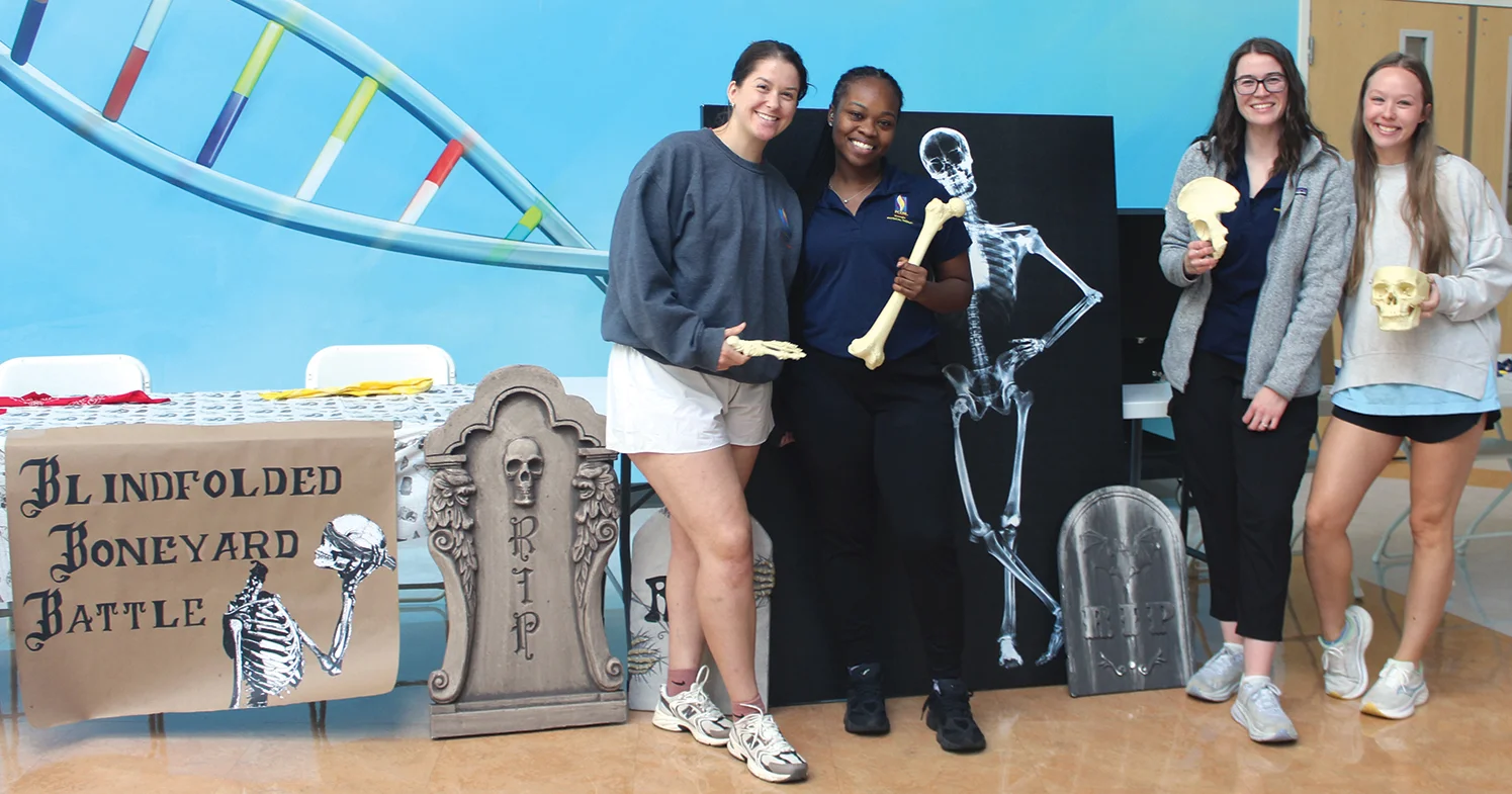 The PCOM Georgia Physical Therapy Student Council put the community’s anatomy skills to the test with the Blindfolded Boneyard Battle—in theme with Halloween and National Physical Therapy Month—challenging participants to identify bone replicas by touch alone.