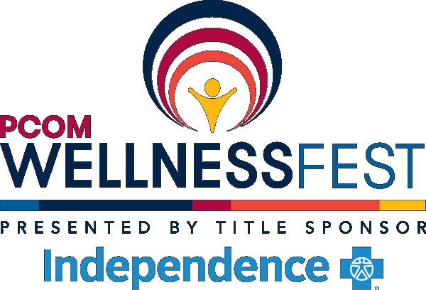 Logo of PCOM Wellness Fest with title sponsor Independence Blue Cross