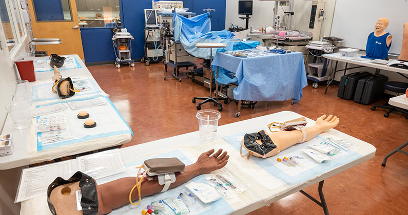 Clinical skills lab and numerous training equipment at PCOM Georgia