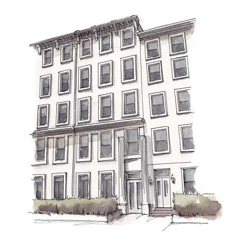 Sketch of the Pine Street building.
