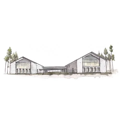 Sketch of the front building faccade of PCOM South Georgia in Moultrie