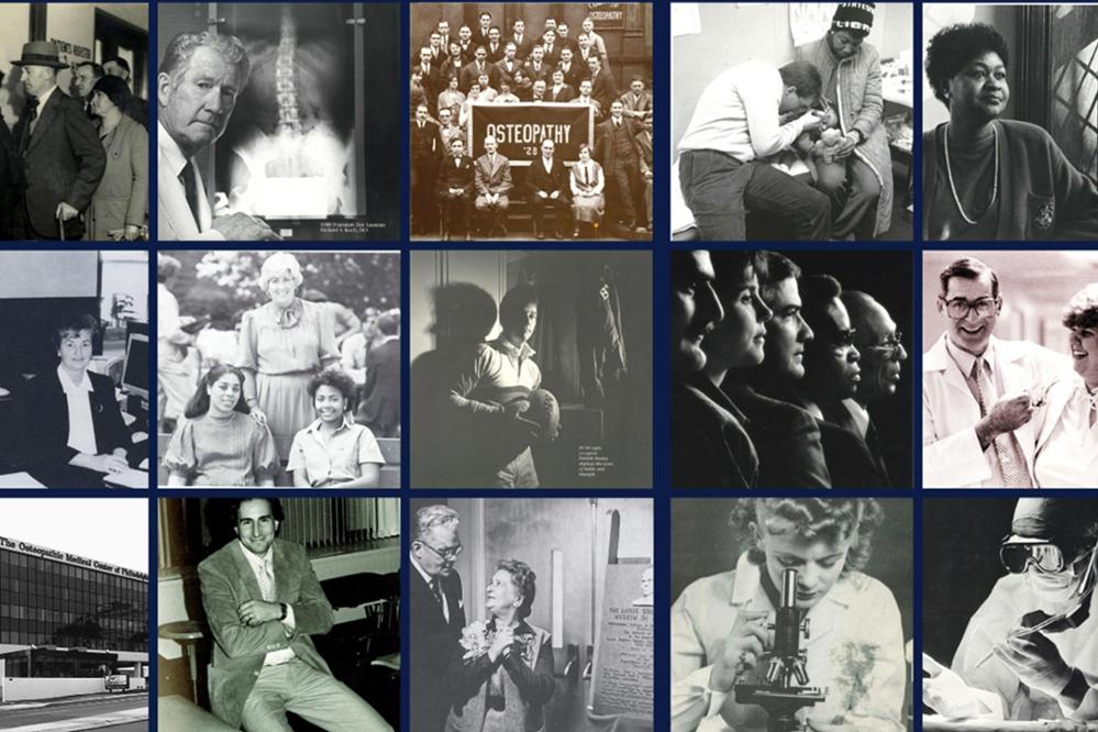 Collage of PCOM historical black and white photos