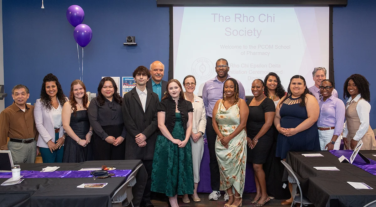 Group shot of the PCOM Georgia pharmacy students, faculty and The Rho Chi Society inductees during the initiation ceremony