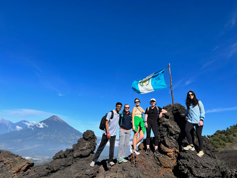 PCOM Georgia medical students at the top of Pacaya, an active volcano in Guatemala