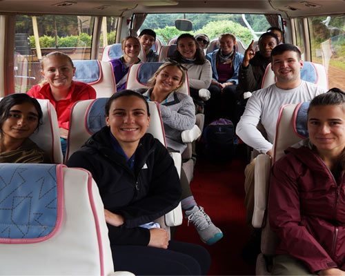 PCOM Georgia medical students in a shuttle during their mission trip to Tanzania
