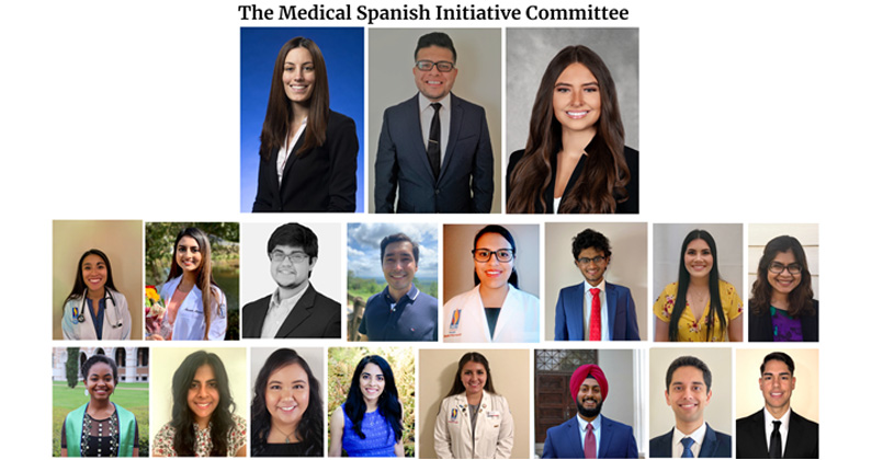 Collage image of head shots of 19 PCOM Georgia medical and graduate students that formed the Medical Spanish Initiative Committee.