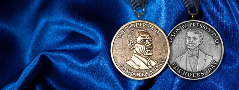 PCOM's Founders' Day Medals show portraits of the medical College's founders