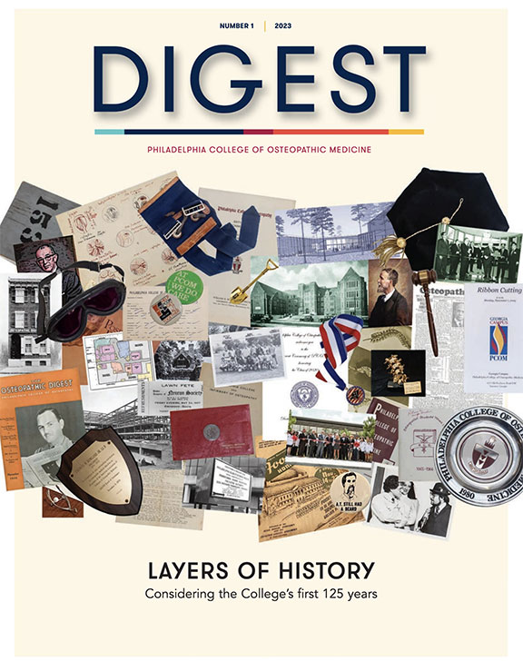 Cover art for PCOM's Digest Magazine (2023 vol. 1) featuring a collage of meaningful moments from history 