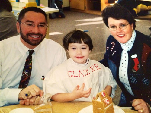 Claire Becker, DO '23, as a child with her mom and dad, Michael Becker, DO '87