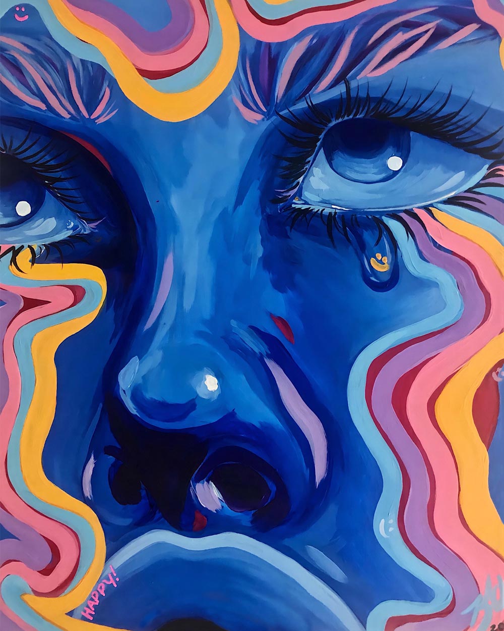 
 Happy to be Here, a colorful painting by PCOM psychology student Kaitlyn O'Neil (PsyD '25) 
