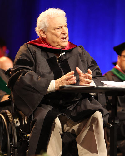 Keynote speaker Arthur L. Caplan, PhD, addresses the commencement audience