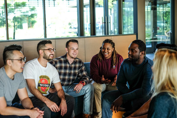 Trent Griner (DO ‘23) and classmate enjoy a group discussion