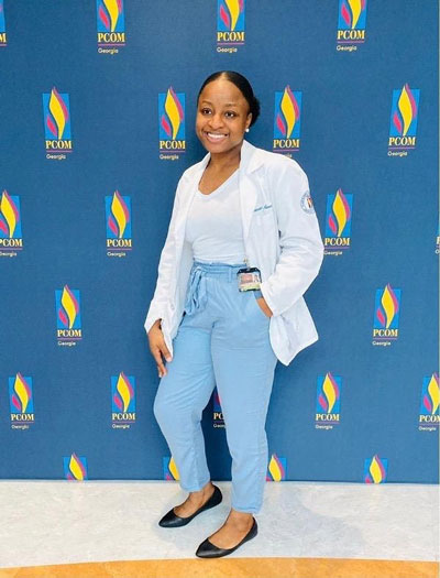 A photo of Ganiat Asuni (PharmD '22), pharmacy class representative at the PCOM School of Pharmacy.