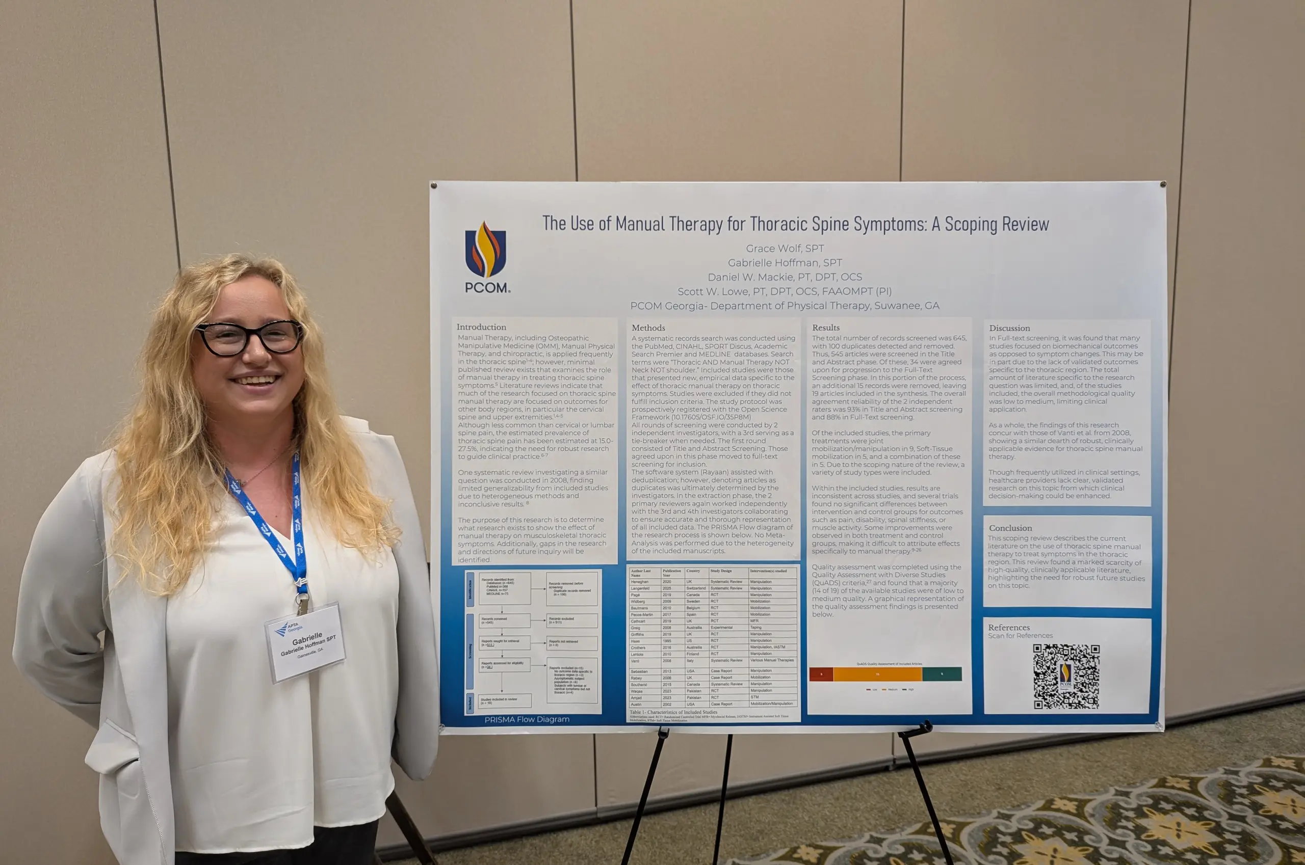 DPT Student Gabrielle Hoffman is shown with her research presentation.