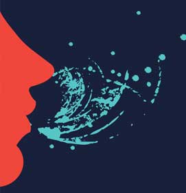 Vector art showing how to properly sneeze to protect people around you and how droplets can travel.