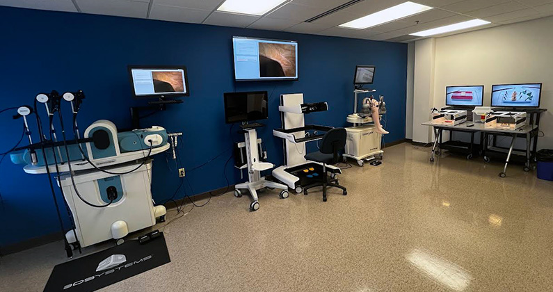 Surgical simulator suite at PCOM's CLAC with multiple surgery sim equipment pieces