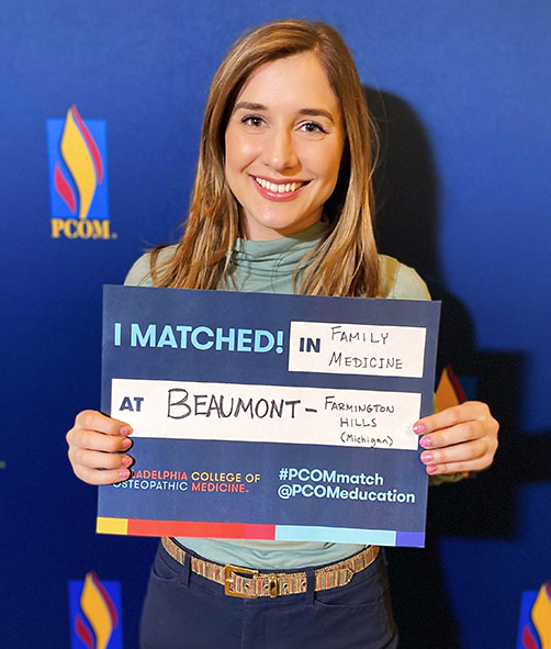 Kelsey Mellow (DO '22) matched into family medicine at Beaumont Health in Michigan