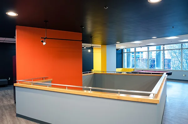View of the game room and lounge seating in the PCOM Student Success Center
