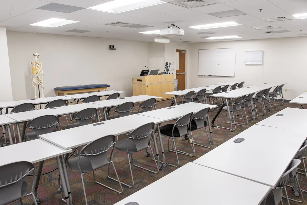 Front view of a PA Studies classroom in the Northlake Building at PCOM Georgia