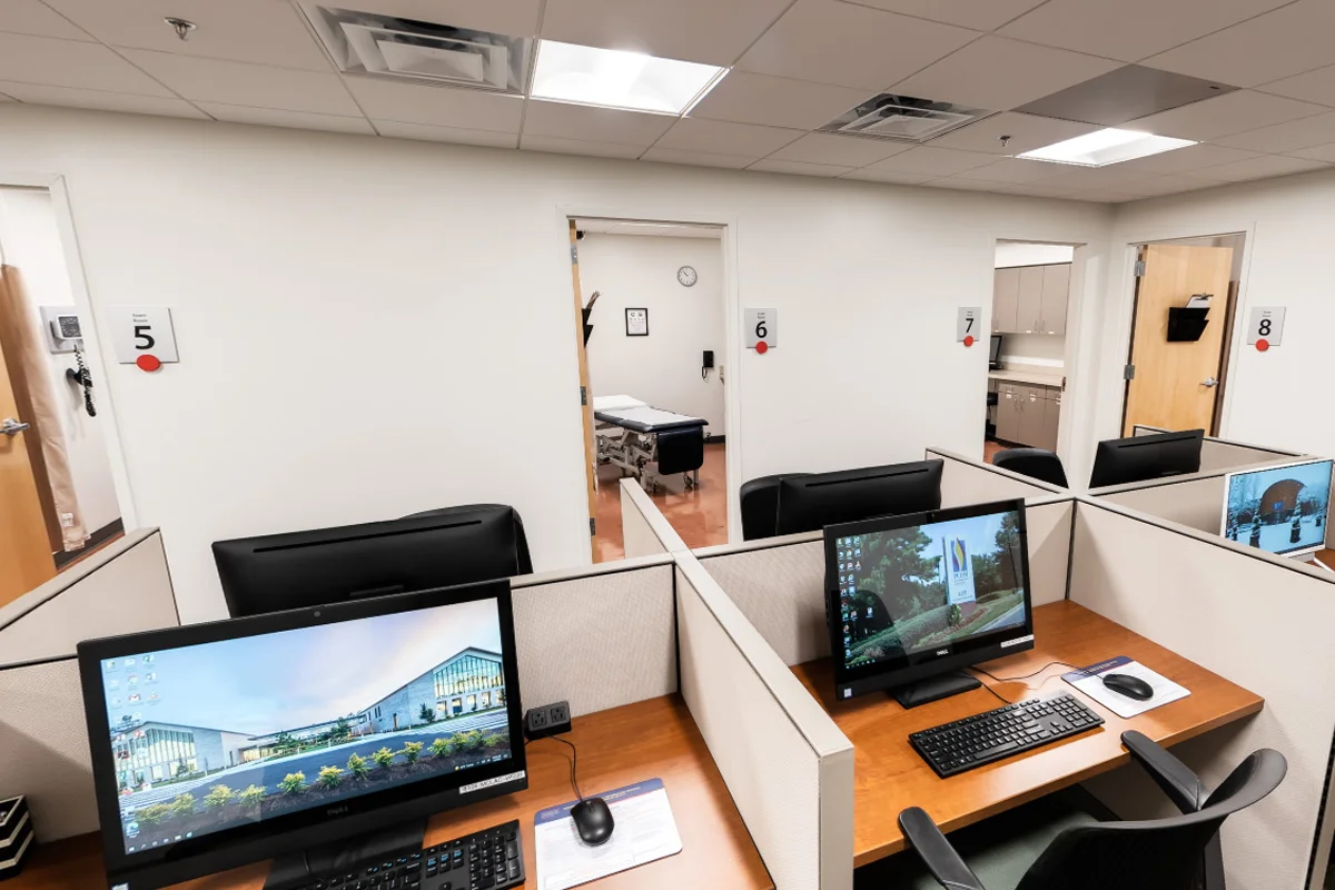 Patient exam room and evaluation computer terminals