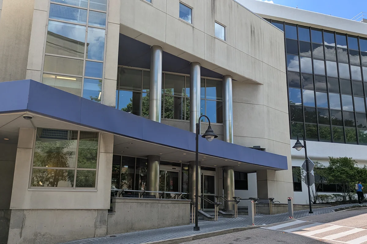 Front view of the PCOM Activities Center building on the Philadelphia campus