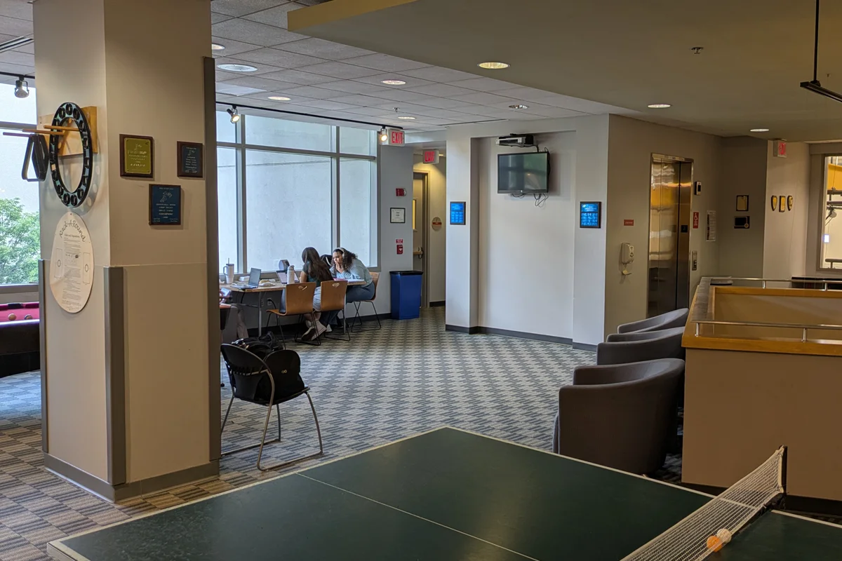 Seating, table tennis, billiards and games in the game room lounge on the second floor