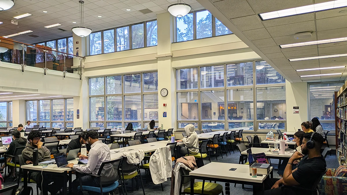Main study desk and book area of PCOM's O.J. Snyder Memorial Library