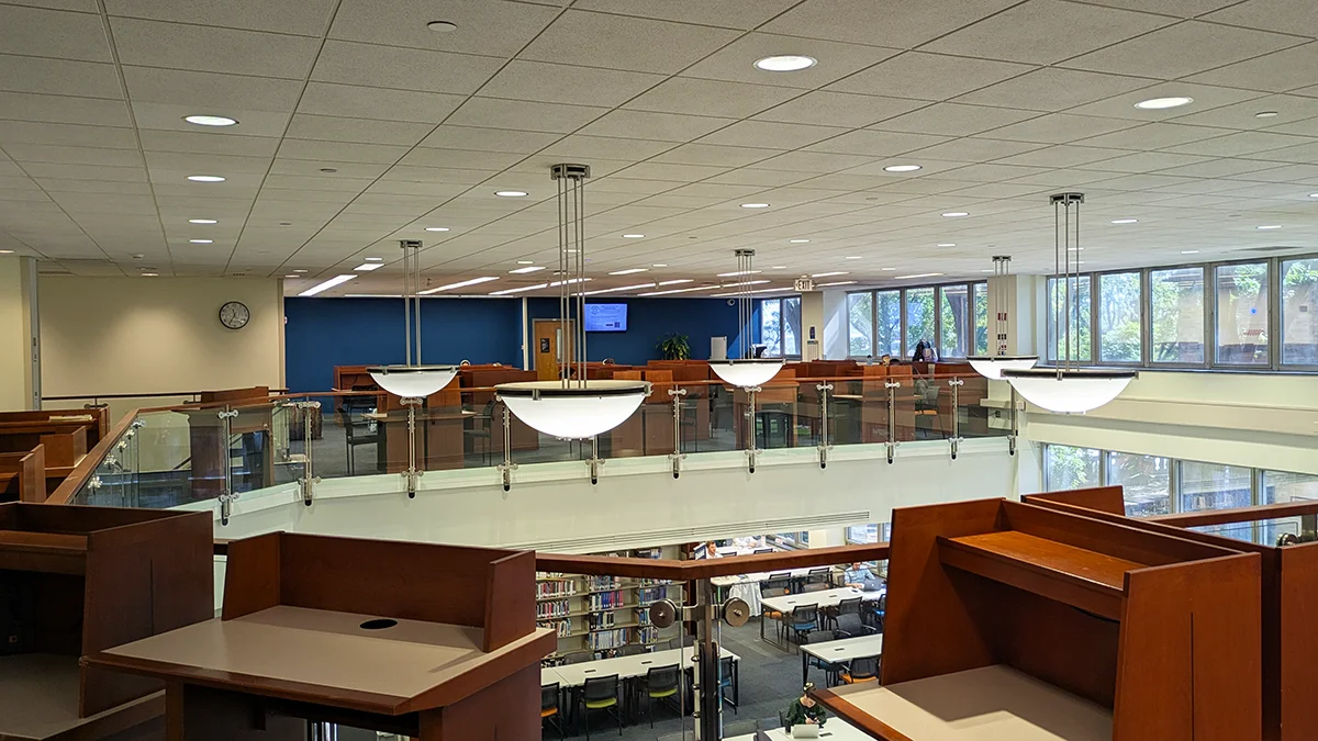 Study cubicles on the upper floor of the PCOM Library
