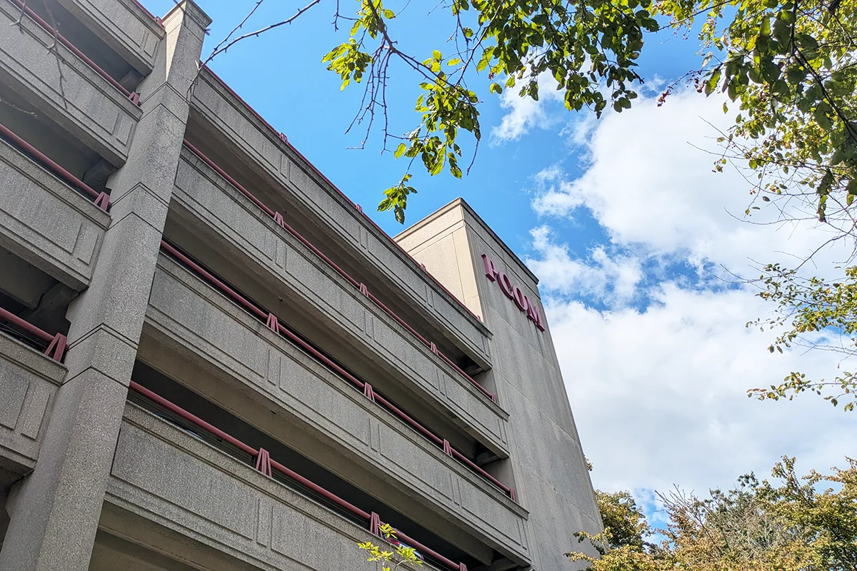 Macro shot of the concrete and structure of the PCOM Parking Garage